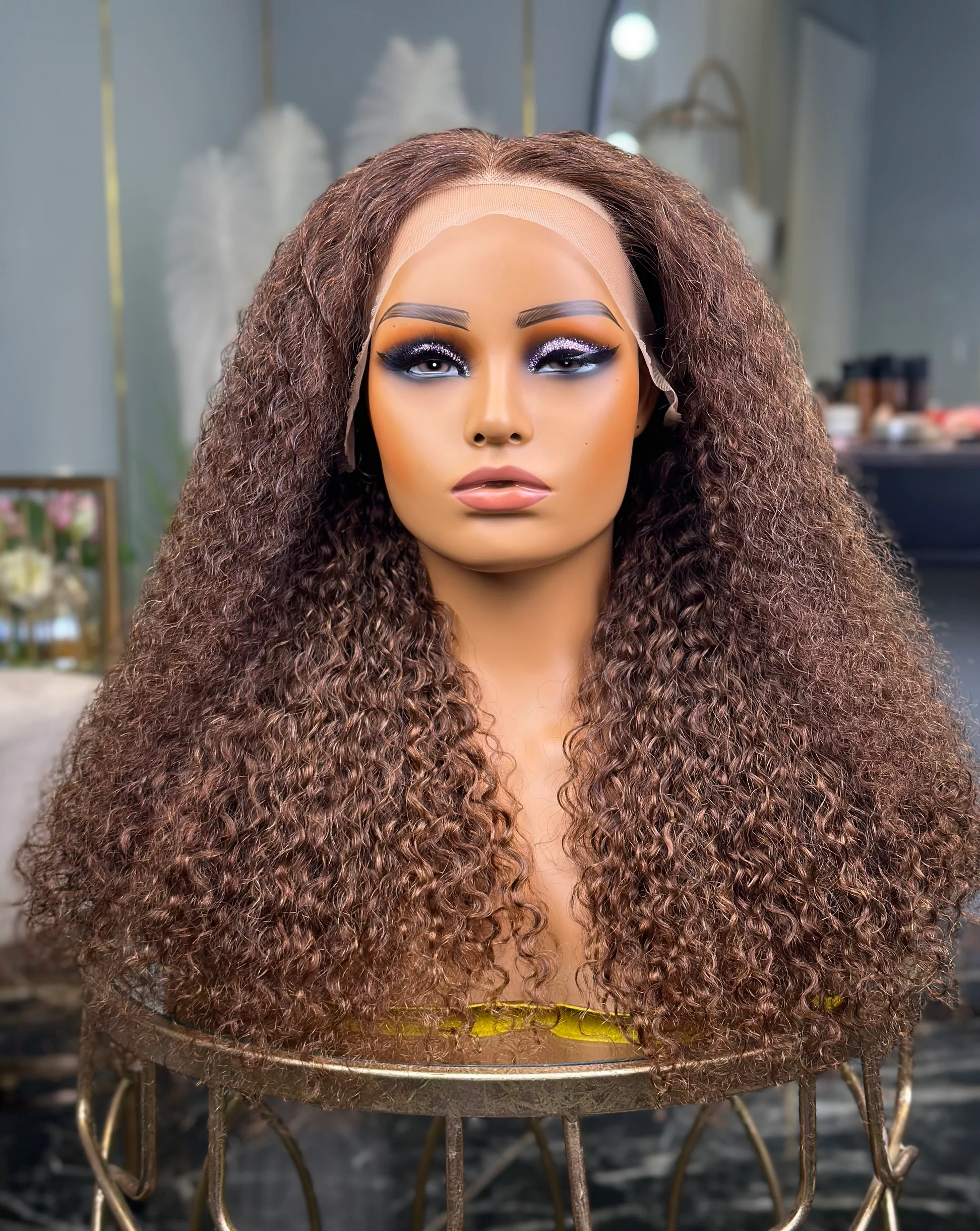 Chocolate Brown Front Curly 24 Inch Wig - Image 2