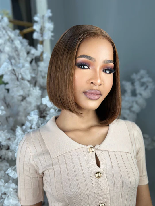 Double Drawn Light Brown Glueless 5 X 5 Lace Bob Wigs - Image 3