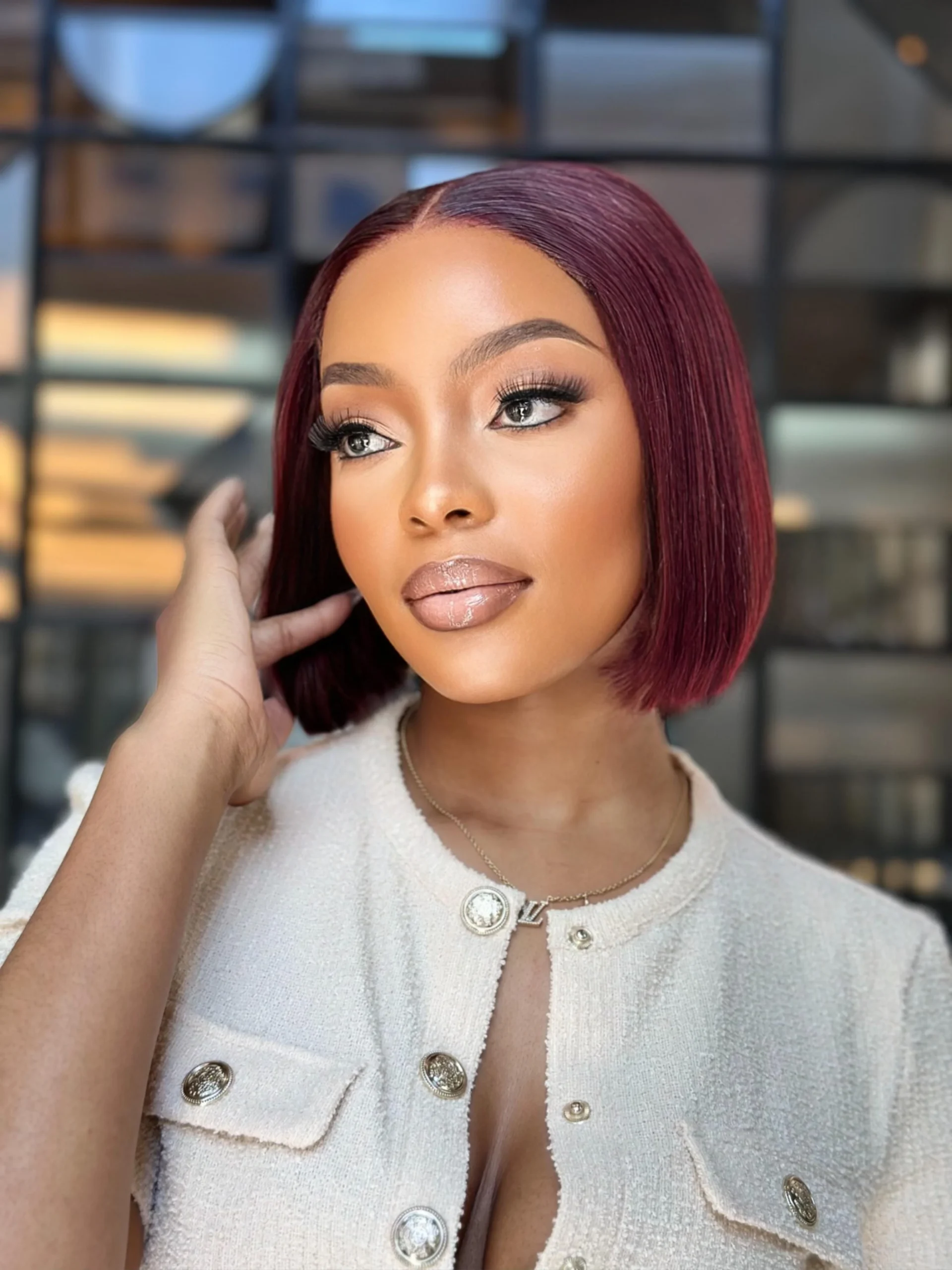 Sleek Burgundy Glueless 8 inch Bob Wig - Image 4