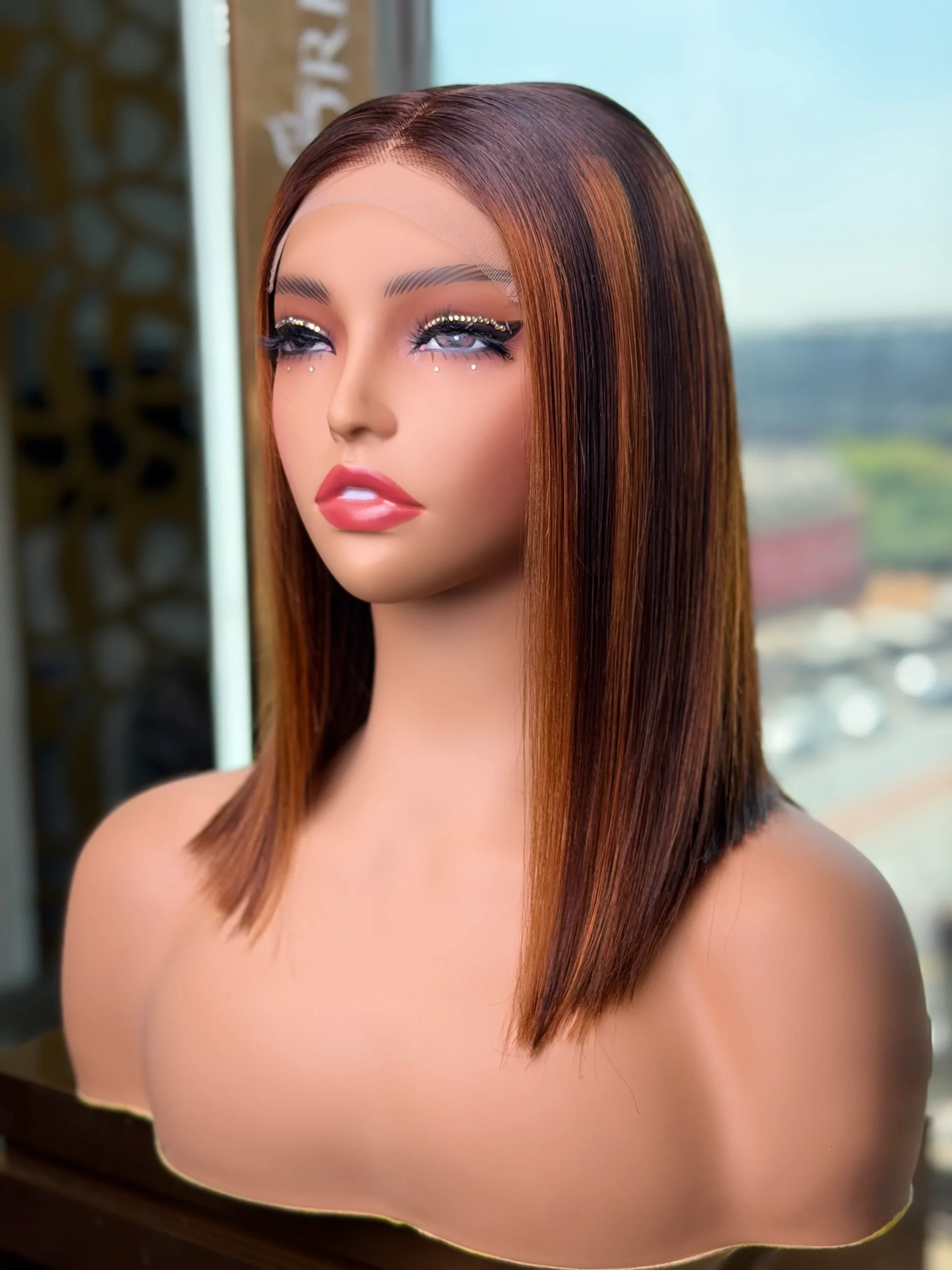 Wear And Go Highlight Brown Colour 10 Inch Bob Wig