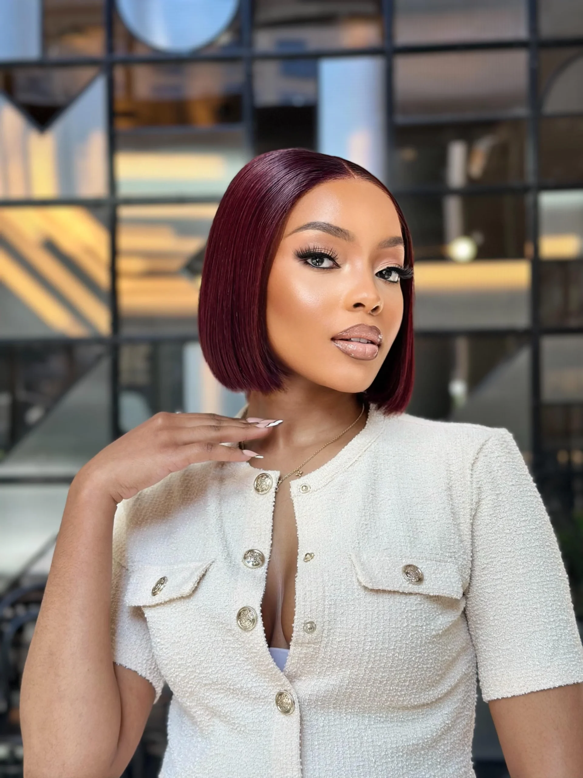 Sleek Burgundy Glueless 8 inch Bob Wig