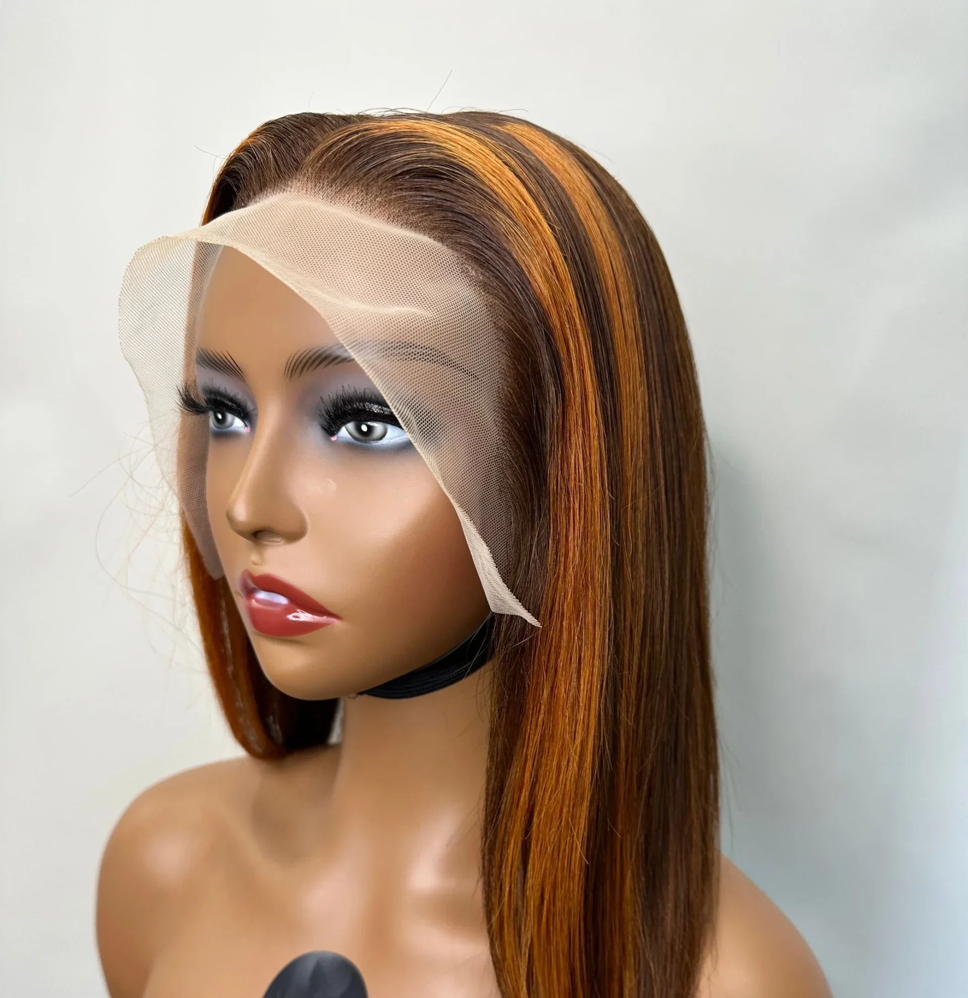 Rich Highlight Brown Colored Front Bob Wig