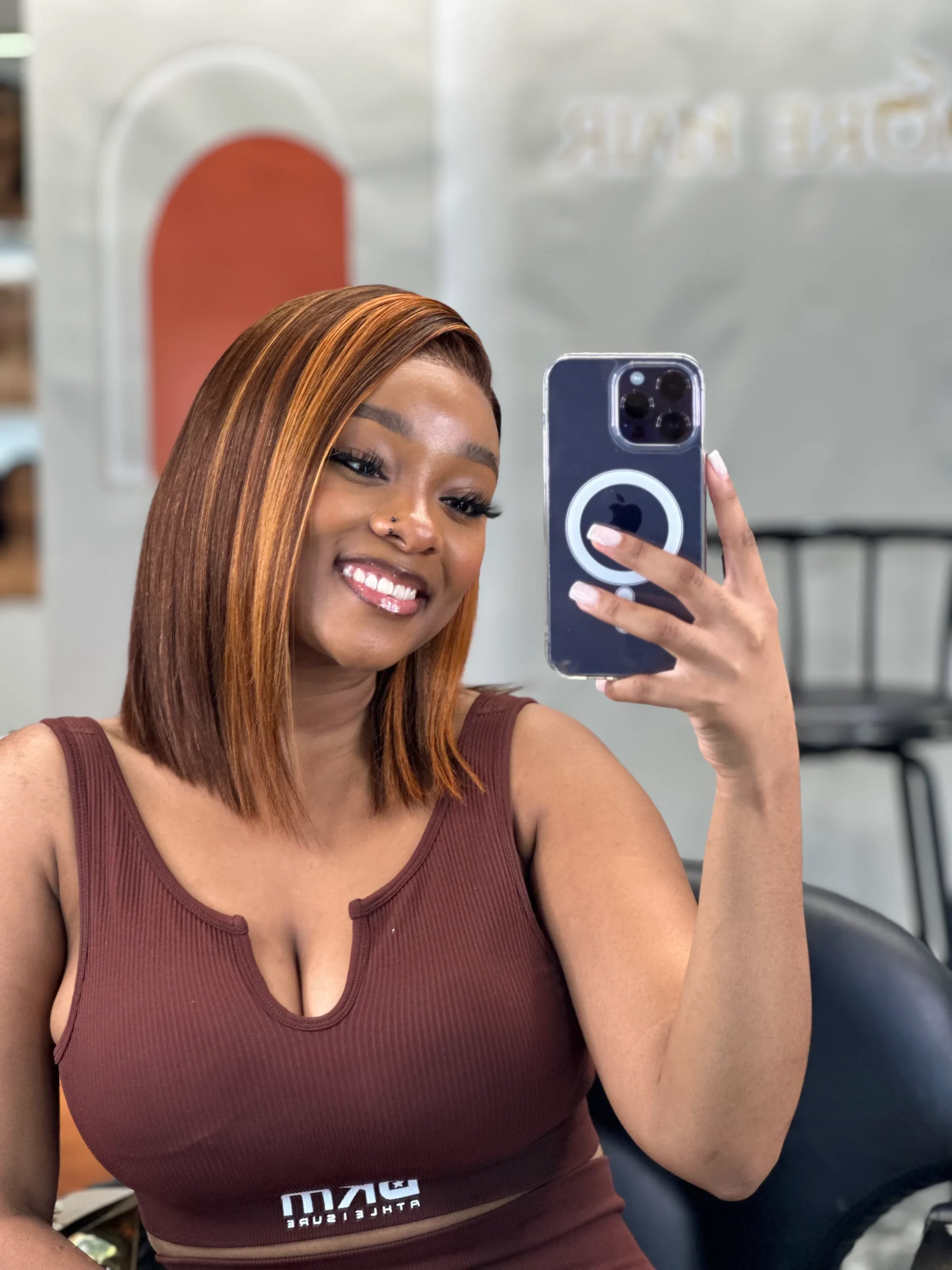 Rich Highlight Brown Colored Front Bob Wig - Image 2