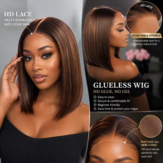 HD Silk Highlight Glueless Bob Wig 10 Inch - Image 4