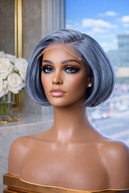 Glueless Layered Grey Colour Straight Pixie Wig