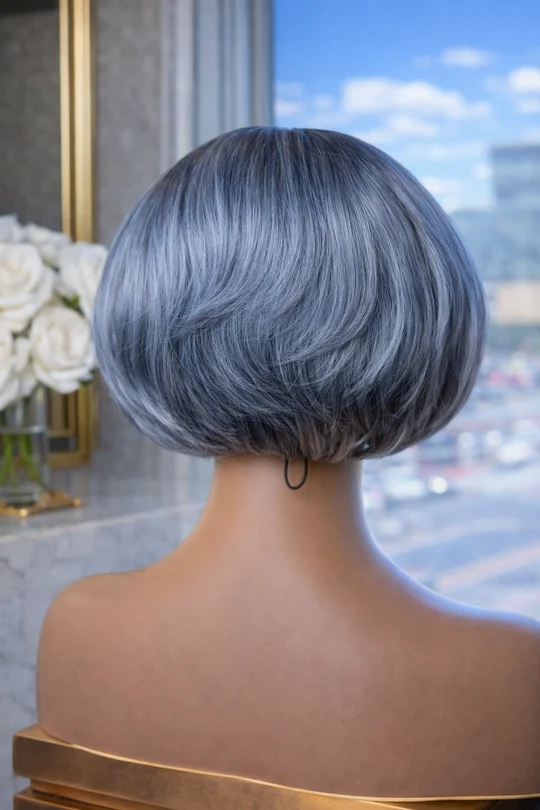 Glueless Layered Grey Colour Straight Pixie Wig - Image 2